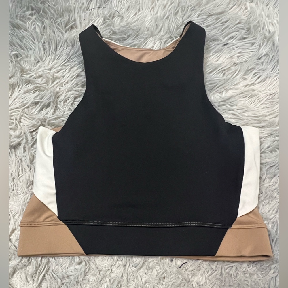 H&M High Neck Black White Tan Sports Bra Size S